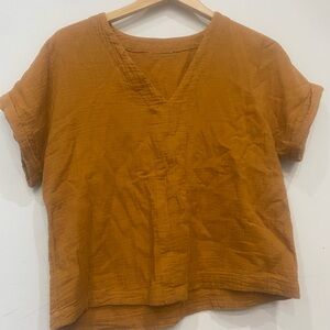 Women's V-Neck Short Sleeve Top - Rust